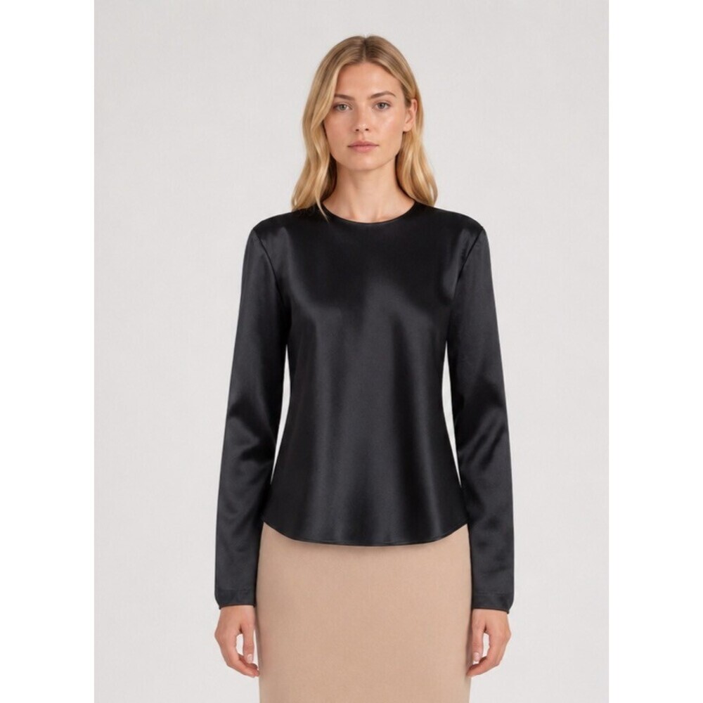 Heirlome Ruth Top size Small Black Silk Satin Shoulder Pad Crew Neck blouse NWT
